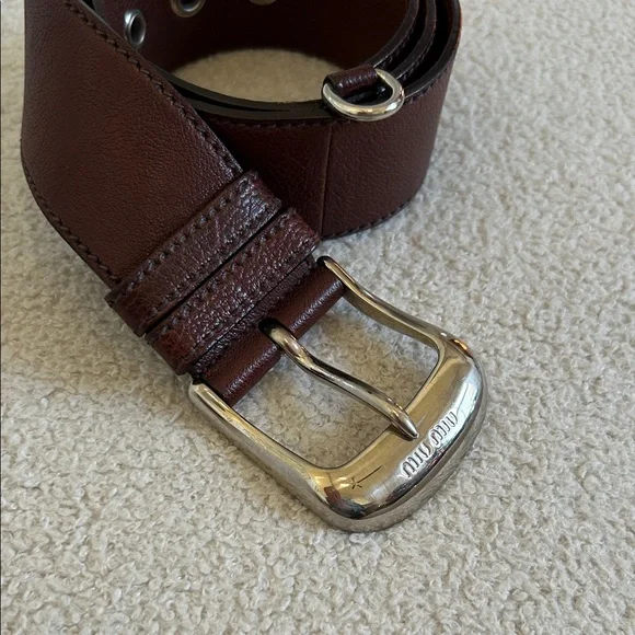 Miu Miu Dark Brown Leather Belt with Silver Buckle - Picture 2 of 4
